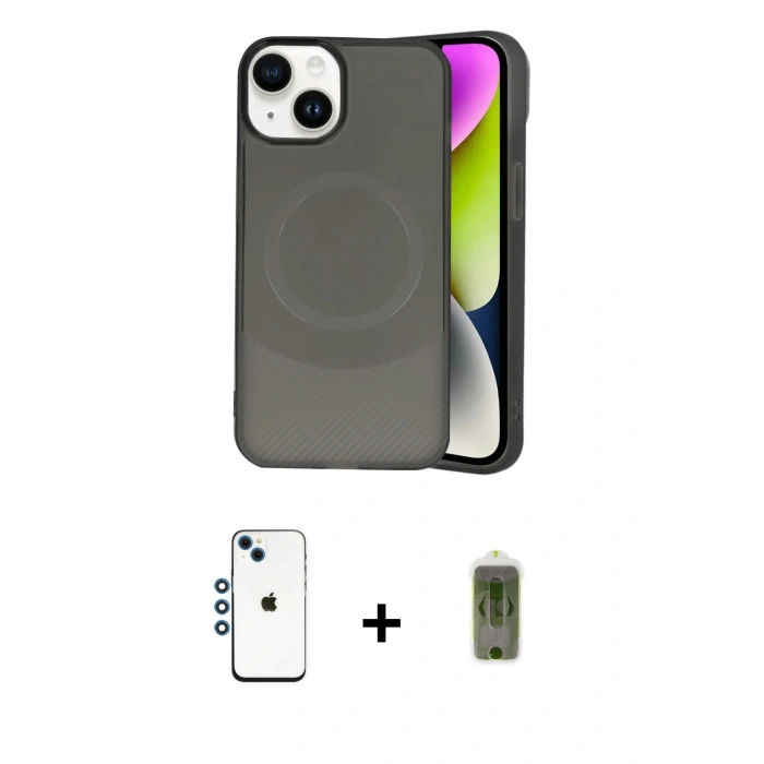 MARSİLYAN™- iPhone 14 Kılıf Ufuk Serisi - Siyah Joko Magic 5D Hayalet Cam + Shine Kamera Lens - MI