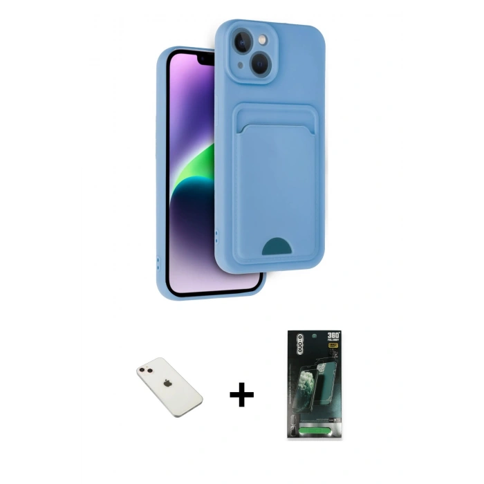 MARSİLYAN™- iPhone 14 Kılıf Vadi Çizgi Prime - Şeffaf 360 Full Body Arka Koruyucu + Diamond Kamera Lens - PE