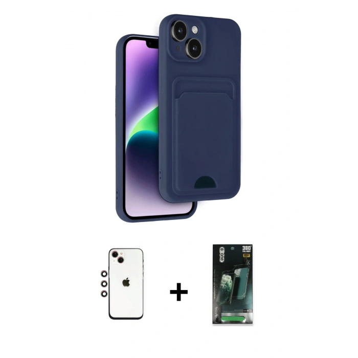 MARSİLYAN™- iPhone 14 Kılıf Vadi Çizgi Prime - Şeffaf 360 Full Body Arka Koruyucu + Shine Kamera Lens - GI
