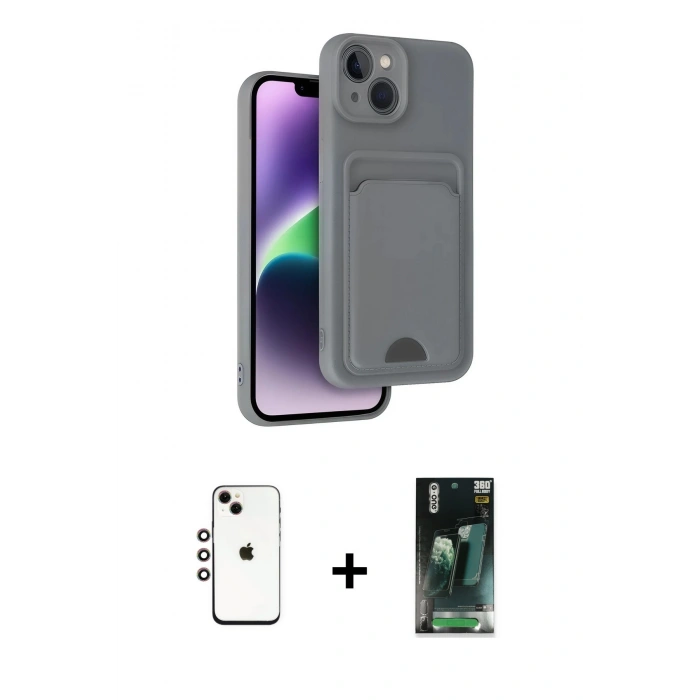MARSİLYAN™- iPhone 14 Kılıf Vadi Çizgi Prime - Şeffaf 360 Full Body Arka Koruyucu + Shine Kamera Lens - GI