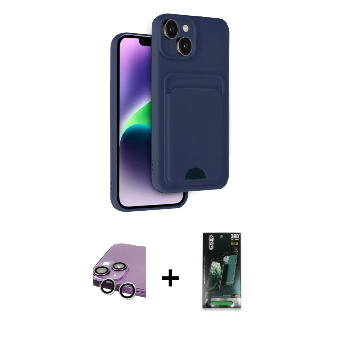 MARSİLYAN™- iPhone 14 Kılıf Vadi Çizgi Prime - Şeffaf 360 Full Body Arka Koruyucu + Raze Metal Kamera Lens - GS