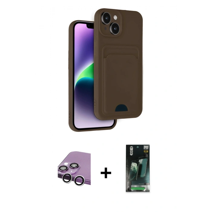 MARSİLYAN™- iPhone 14 Kılıf Vadi Çizgi Prime - Şeffaf 360 Full Body Arka Koruyucu + Raze Metal Kamera Lens - GS