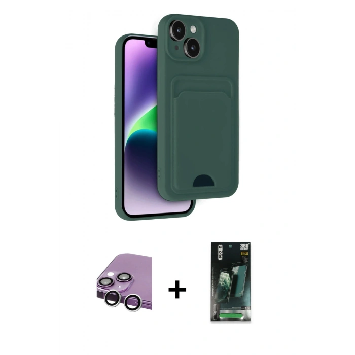 MARSİLYAN™- iPhone 14 Kılıf Vadi Çizgi Prime - Şeffaf 360 Full Body Arka Koruyucu + Raze Metal Kamera Lens - GS