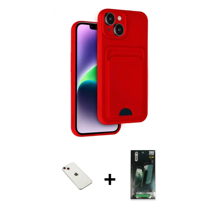 MARSİLYAN™- iPhone 14 Kılıf Vadi Çizgi Prime - Şeffaf 360 Full Body Arka Koruyucu + Diamond Kamera Lens - KI