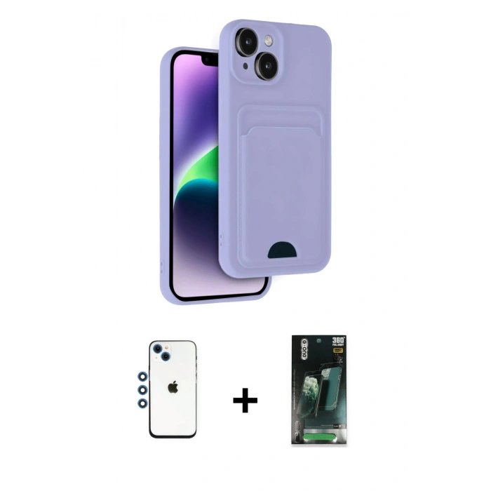 MARSİLYAN™- iPhone 14 Kılıf Vadi Çizgi Prime - Şeffaf 360 Full Body Arka Koruyucu + Shine Kamera Lens - MI