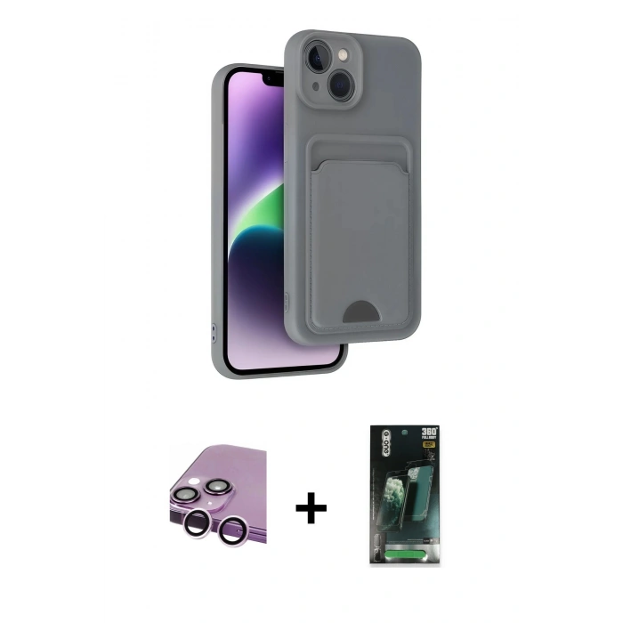 MARSİLYAN™- iPhone 14 Kılıf Vadi Çizgi Prime - Şeffaf 360 Full Body Arka Koruyucu + Raze Metal Kamera Lens - MR
