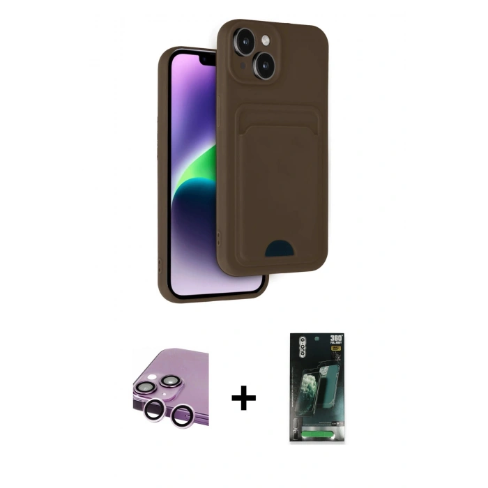 MARSİLYAN™- iPhone 14 Kılıf Vadi Çizgi Prime - Şeffaf 360 Full Body Arka Koruyucu + Raze Metal Kamera Lens - MR