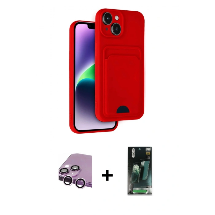 MARSİLYAN™- iPhone 14 Kılıf Vadi Çizgi Prime - Şeffaf 360 Full Body Arka Koruyucu + Raze Metal Kamera Lens - MR
