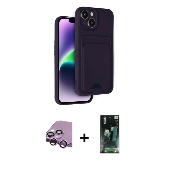 MARSİLYAN™- iPhone 14 Kılıf Vadi Çizgi Prime - Şeffaf 360 Full Body Arka Koruyucu + Raze Metal Kamera Lens - MR