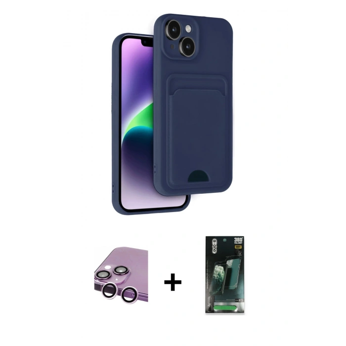 MARSİLYAN™- iPhone 14 Kılıf Vadi Çizgi Prime - Şeffaf 360 Full Body Arka Koruyucu + Raze Metal Kamera Lens - MR