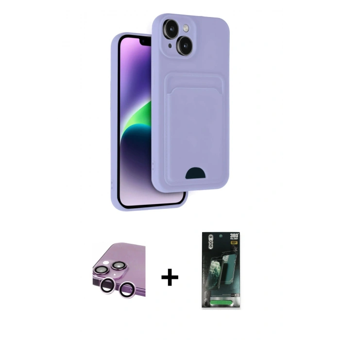 MARSİLYAN™- iPhone 14 Kılıf Vadi Çizgi Prime - Şeffaf 360 Full Body Arka Koruyucu + Raze Metal Kamera Lens - MR