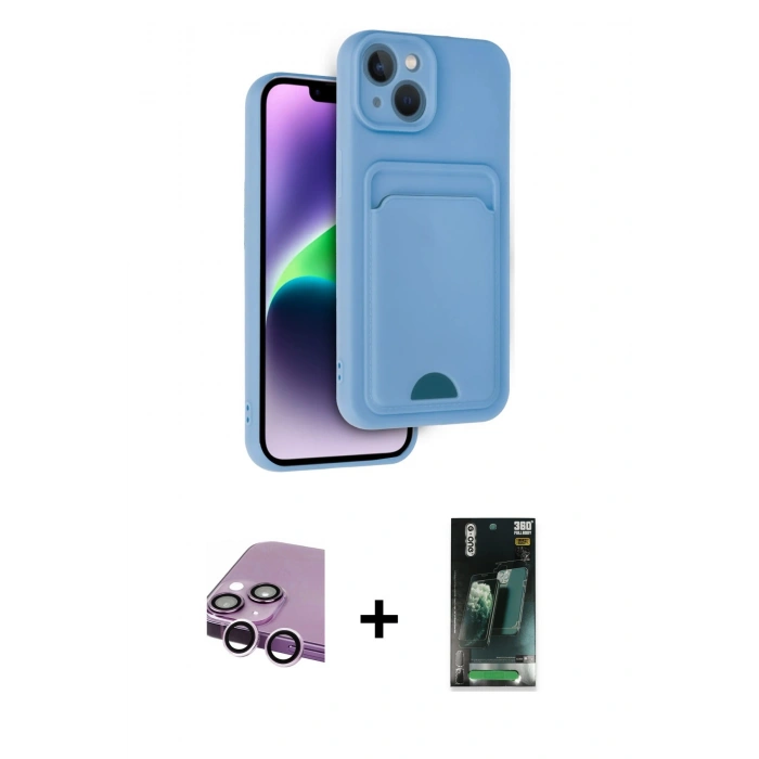 MARSİLYAN™- iPhone 14 Kılıf Vadi Çizgi Prime - Şeffaf 360 Full Body Arka Koruyucu + Raze Metal Kamera Lens - MR