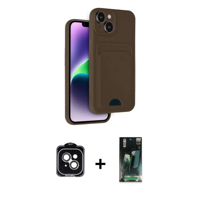 MARSİLYAN™- iPhone 14 Kılıf Vadi Çizgi Prime - Şeffaf 360 Full Body Arka Koruyucu + PVD Metal Kamera Lens - YL