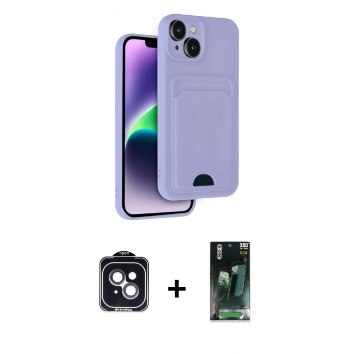 MARSİLYAN™- iPhone 14 Kılıf Vadi Çizgi Prime - Şeffaf 360 Full Body Arka Koruyucu + PVD Metal Kamera Lens - SH