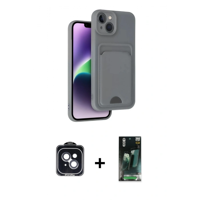 MARSİLYAN™- iPhone 14 Kılıf Vadi Çizgi Prime - Şeffaf 360 Full Body Arka Koruyucu + PVD Metal Kamera Lens - SH