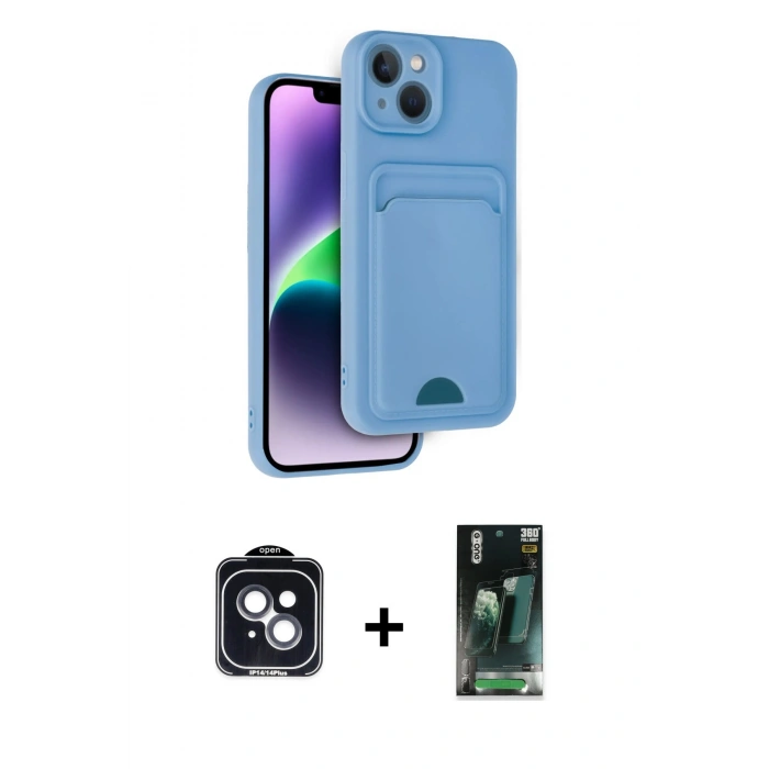 MARSİLYAN™- iPhone 14 Kılıf Vadi Çizgi Prime - Şeffaf 360 Full Body Arka Koruyucu + PVD Metal Kamera Lens - SH