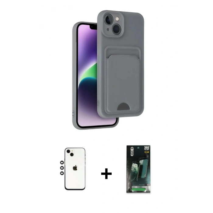 MARSİLYAN™- iPhone 14 Kılıf Vadi Çizgi Prime - Şeffaf 360 Full Body Arka Koruyucu + Shine Kamera Lens - GS