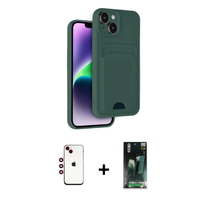 MARSİLYAN™- iPhone 14 Kılıf Vadi Çizgi Prime - Şeffaf 360 Full Body Arka Koruyucu + Shine Kamera Lens - KI