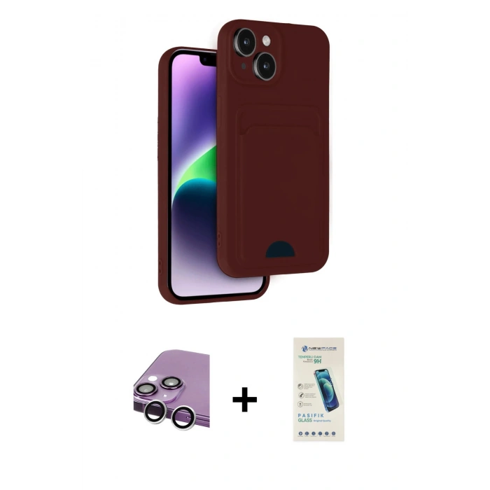 MARSİLYAN™- iPhone 14 Kılıf Vadi Çizgi Prime - Şeffaf Pasifik Cam Ekran Koruyucu + Gümüş Raze Metal Kamera Lens