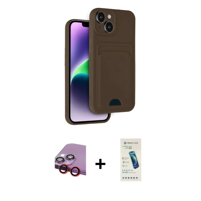 MARSİLYAN™- iPhone 14 Kılıf Vadi Çizgi Prime - Şeffaf Pasifik Cam Ekran Koruyucu + Raze Metal Kamera Lens - KI