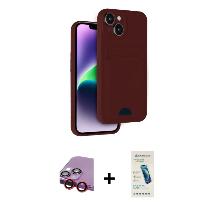 MARSİLYAN™- iPhone 14 Kılıf Vadi Çizgi Prime - Şeffaf Pasifik Cam Ekran Koruyucu + Raze Metal Kamera Lens - KI
