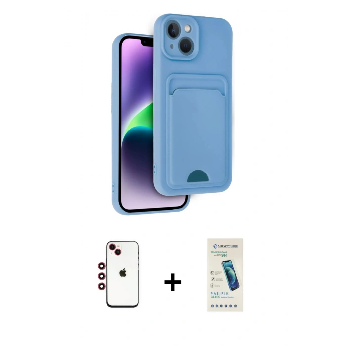 MARSİLYAN™- iPhone 14 Kılıf Vadi Çizgi Prime - Şeffaf Pasifik Cam Ekran Koruyucu + Shine Kamera Lens - KI