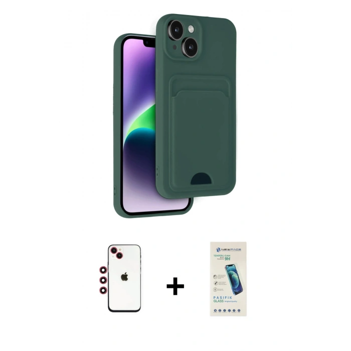 MARSİLYAN™- iPhone 14 Kılıf Vadi Çizgi Prime - Şeffaf Pasifik Cam Ekran Koruyucu + Shine Kamera Lens - KI