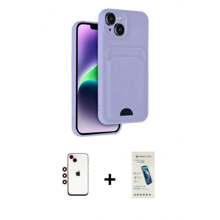 MARSİLYAN™- iPhone 14 Kılıf Vadi Çizgi Prime - Şeffaf Pasifik Cam Ekran Koruyucu + Shine Kamera Lens - KI