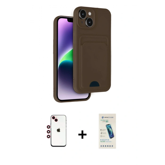 MARSİLYAN™- iPhone 14 Kılıf Vadi Çizgi Prime - Şeffaf Pasifik Cam Ekran Koruyucu + Shine Kamera Lens - KI