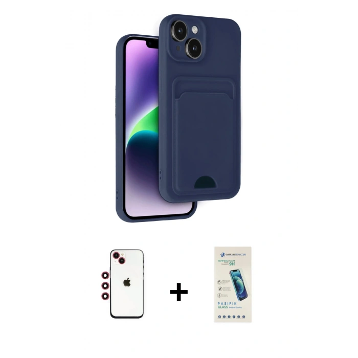 MARSİLYAN™- iPhone 14 Kılıf Vadi Çizgi Prime - Şeffaf Pasifik Cam Ekran Koruyucu + Shine Kamera Lens - KI