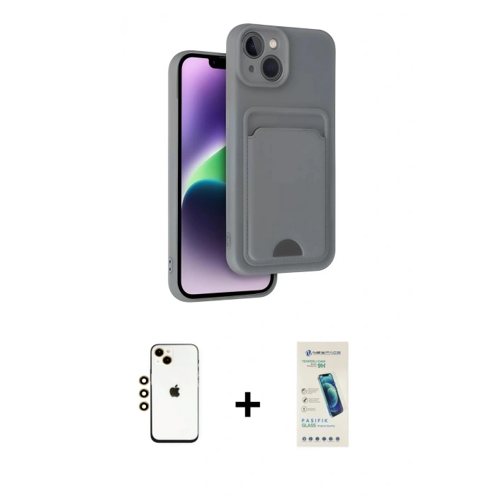 MARSİLYAN™- iPhone 14 Kılıf Vadi Çizgi Prime - Şeffaf Pasifik Cam Ekran Koruyucu + Shine Kamera Lens - GD