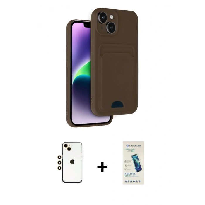 MARSİLYAN™- iPhone 14 Kılıf Vadi Çizgi Prime - Şeffaf Pasifik Cam Ekran Koruyucu + Shine Kamera Lens - GD