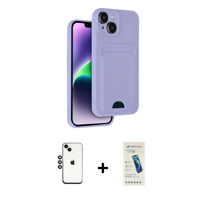 MARSİLYAN™- iPhone 14 Kılıf Vadi Çizgi Prime - Şeffaf Pasifik Cam Ekran Koruyucu + Shine Kamera Lens - SH