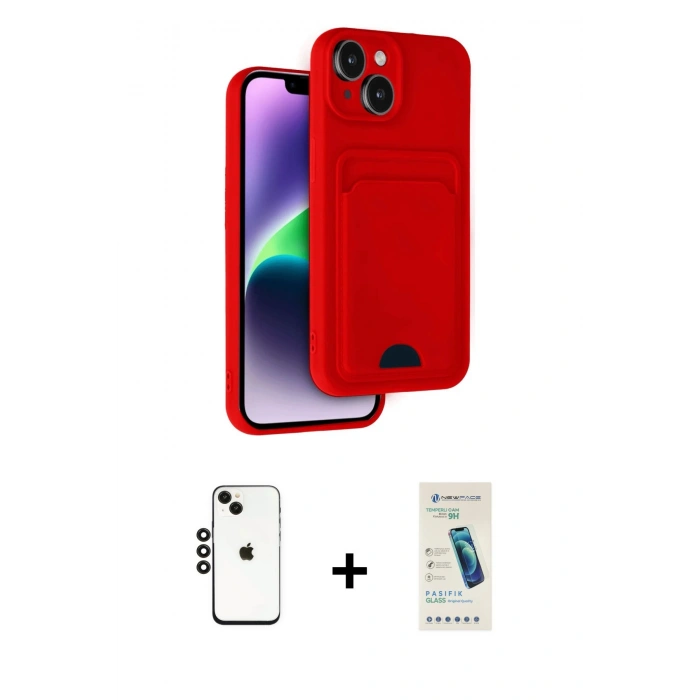 MARSİLYAN™- iPhone 14 Kılıf Vadi Çizgi Prime - Şeffaf Pasifik Cam Ekran Koruyucu + Shine Kamera Lens - SH