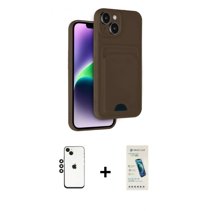 MARSİLYAN™- iPhone 14 Kılıf Vadi Çizgi Prime - Şeffaf Pasifik Cam Ekran Koruyucu + Shine Kamera Lens - SH