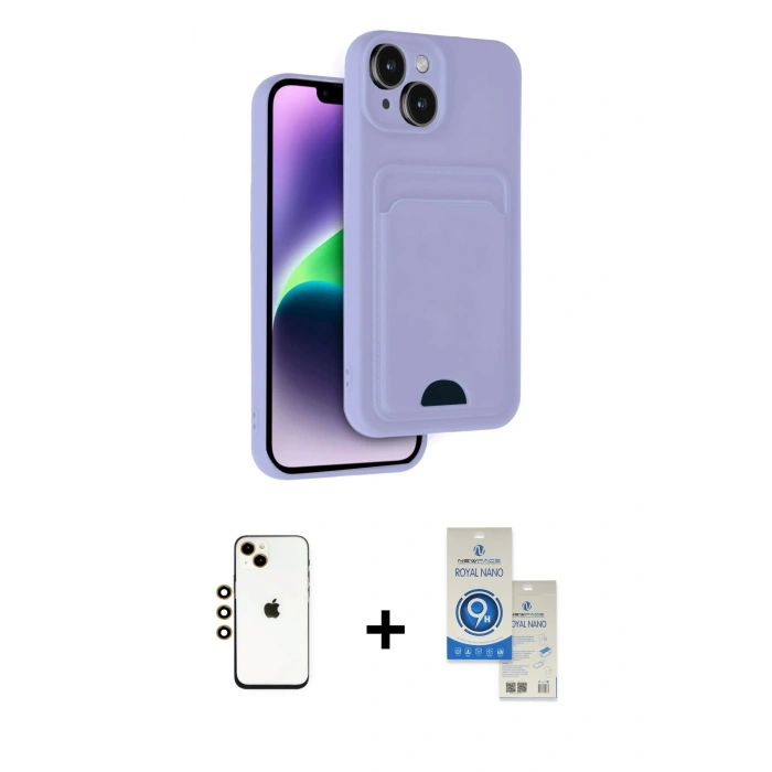 MARSİLYAN™- iPhone 14 Kılıf Vadi Çizgi Prime - Şeffaf Royal Nano Ekran Koruyucu + Shine Kamera Lens - GD