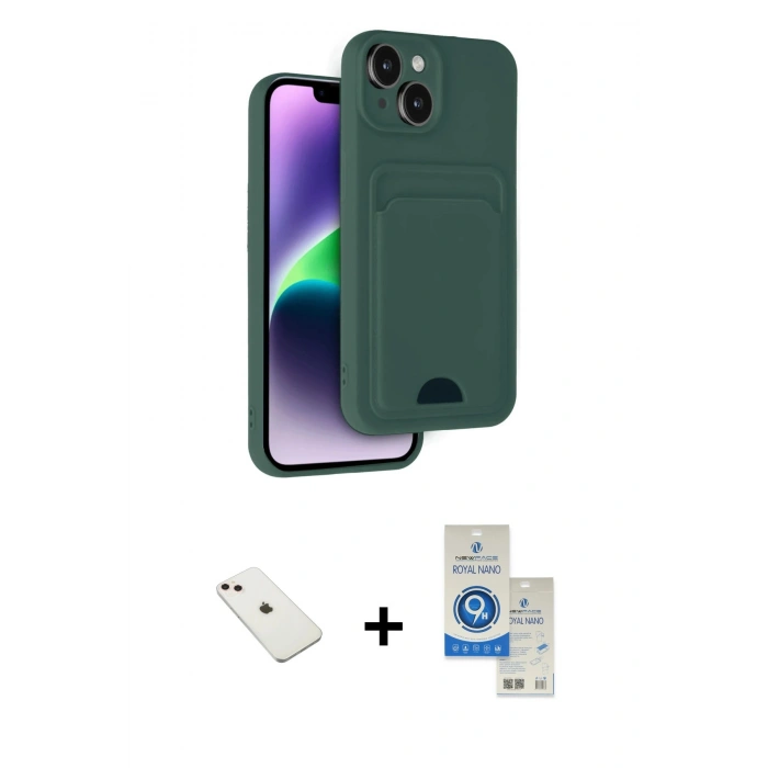 MARSİLYAN™- iPhone 14 Kılıf Vadi Çizgi Prime - Şeffaf Royal Nano Ekran Koruyucu + Diamond Kamera Lens - PE