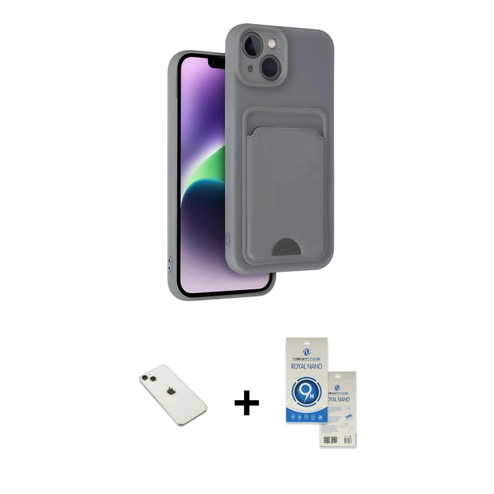 MARSİLYAN™- iPhone 14 Kılıf Vadi Çizgi Prime - Şeffaf Royal Nano Ekran Koruyucu + Diamond Kamera Lens - YL