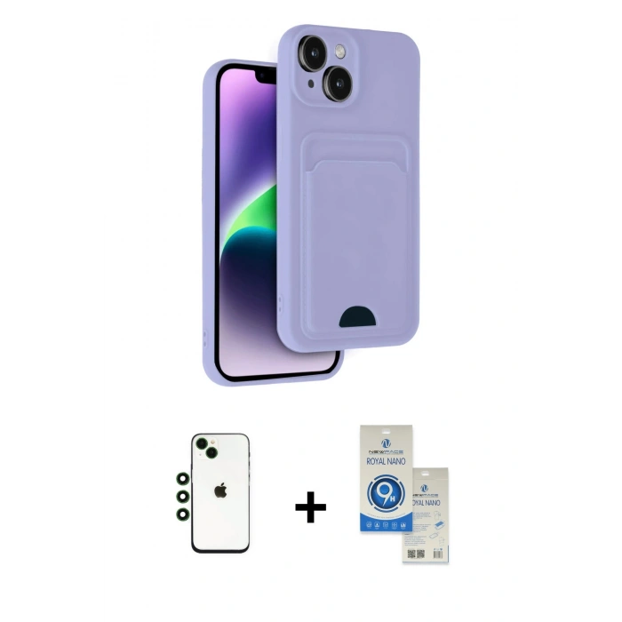 MARSİLYAN™- iPhone 14 Kılıf Vadi Çizgi Prime - Şeffaf Royal Nano Ekran Koruyucu + Shine Kamera Lens - YL