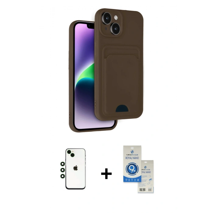 MARSİLYAN™- iPhone 14 Kılıf Vadi Çizgi Prime - Şeffaf Royal Nano Ekran Koruyucu + Shine Kamera Lens - YL