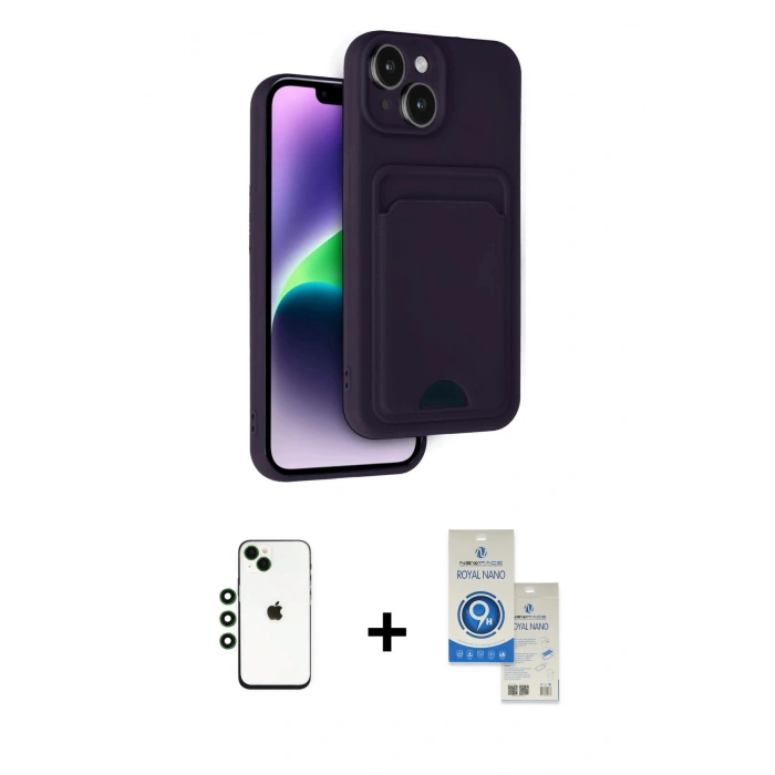 MARSİLYAN™- iPhone 14 Kılıf Vadi Çizgi Prime - Şeffaf Royal Nano Ekran Koruyucu + Shine Kamera Lens - YL