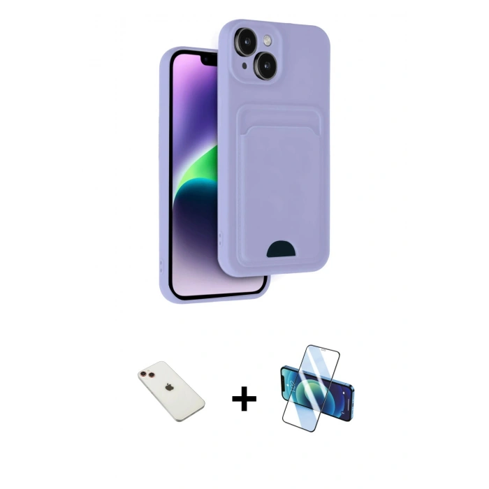 MARSİLYAN™- iPhone 14 Kılıf Vadi Çizgi Prime - Siyah 3D Antistatik Cam Ekran Koruyucu + Diamond Kamera Lens - KI