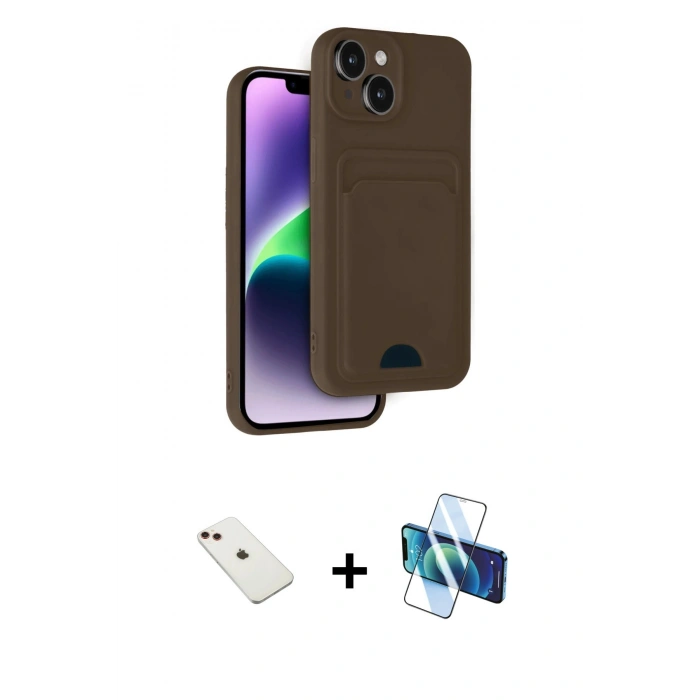 MARSİLYAN™- iPhone 14 Kılıf Vadi Çizgi Prime - Siyah 3D Antistatik Cam Ekran Koruyucu + Diamond Kamera Lens - KI