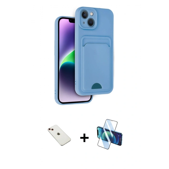 MARSİLYAN™- iPhone 14 Kılıf Vadi Çizgi Prime - Siyah 3D Antistatik Cam Ekran Koruyucu + Diamond Kamera Lens - KI