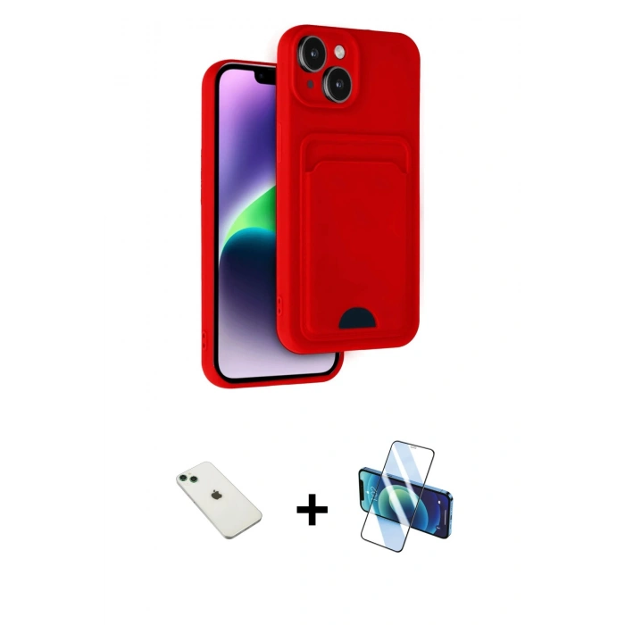 MARSİLYAN™- iPhone 14 Kılıf Vadi Çizgi Prime - Siyah 3D Antistatik Cam Ekran Koruyucu + Diamond Kamera Lens - YL