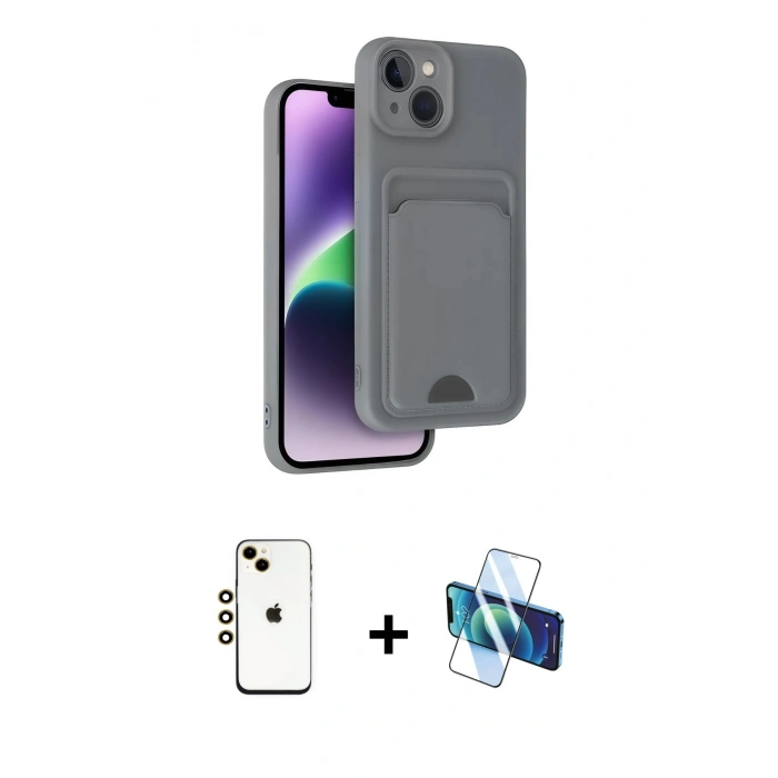 MARSİLYAN™- iPhone 14 Kılıf Vadi Çizgi Prime - Siyah 3D Antistatik Cam Ekran Koruyucu + Shine Kamera Lens - GD