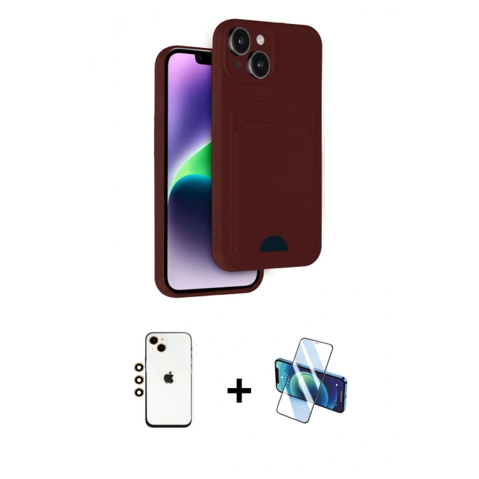 MARSİLYAN™- iPhone 14 Kılıf Vadi Çizgi Prime - Siyah 3D Antistatik Cam Ekran Koruyucu + Shine Kamera Lens - GD