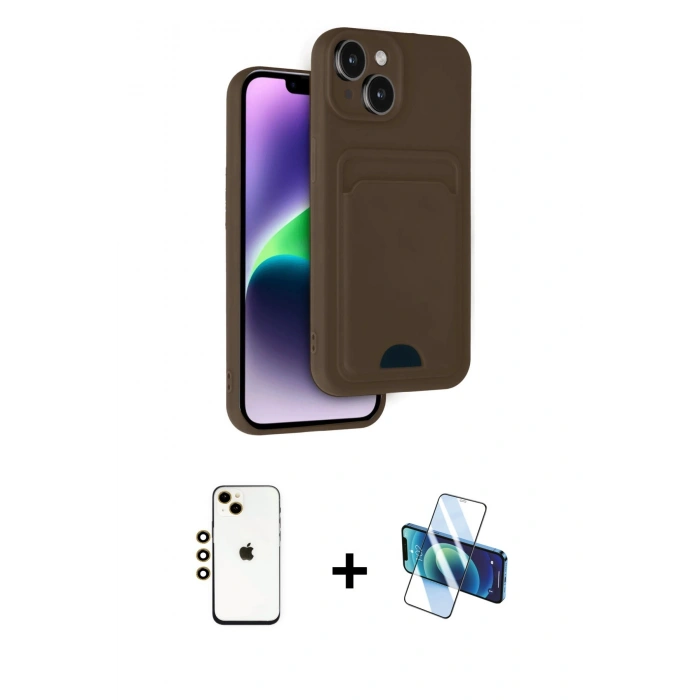 MARSİLYAN™- iPhone 14 Kılıf Vadi Çizgi Prime - Siyah 3D Antistatik Cam Ekran Koruyucu + Shine Kamera Lens - GD