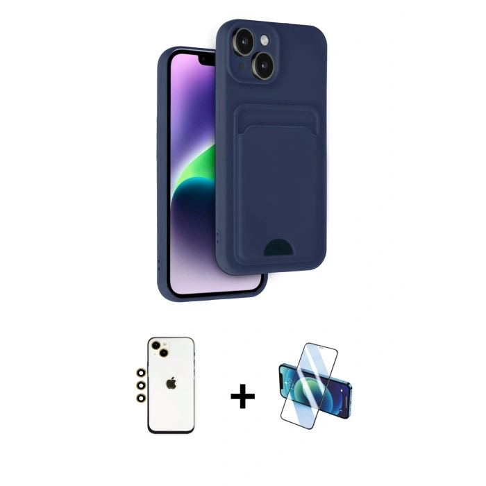 MARSİLYAN™- iPhone 14 Kılıf Vadi Çizgi Prime - Siyah 3D Antistatik Cam Ekran Koruyucu + Shine Kamera Lens - GD