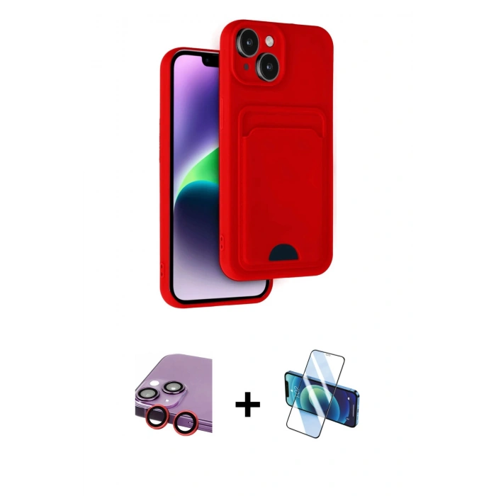 MARSİLYAN™- iPhone 14 Kılıf Vadi Çizgi Prime - Siyah 3D Antistatik Cam Ekran Koruyucu + Raze Metal Kamera Lens - KI